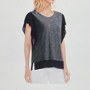Vince Camuto Ruffle Sleeve Top Blouse L Gray Black
